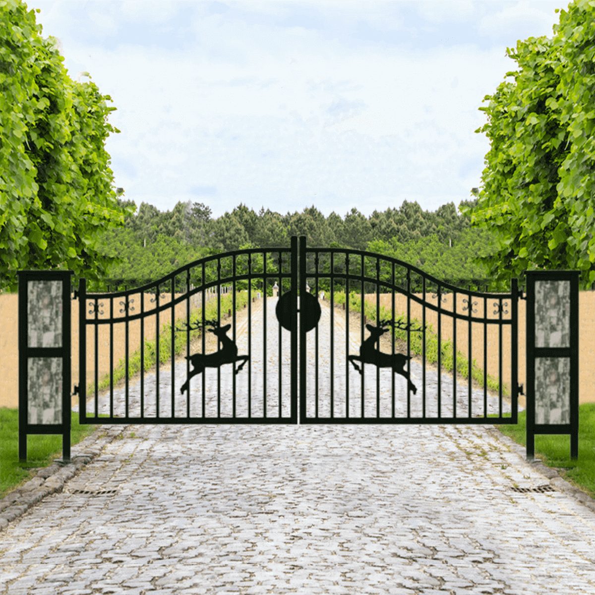 20x8 ft Dual Swing Driveway Gate with Ornamental Posts