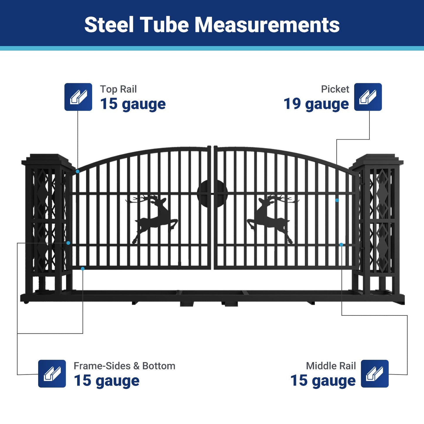 20x8 ft Dual Swing Driveway Gate with Ornamental Posts